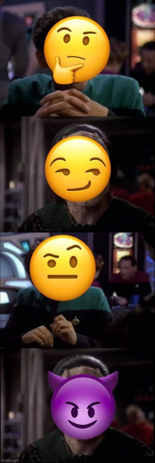 This meme features a screenshot from the TV show Star Trek: The Next Generation, with a character's face replaced with a series of emojis. The text "I'm not reading your mind" appears above the character's head. The meme is likely referencing the character's ability to read minds, but the emojis are being used to add a humorous and playful tone to the situation.